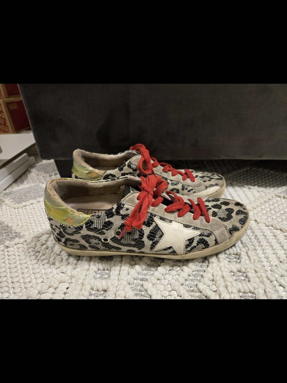 Golden Goose Leopard Print Sneakers with Red Laces and Yellow Heel